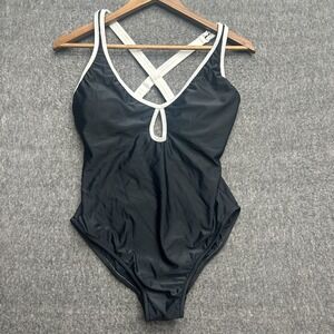 Venus One Piece Swimsuit Size 12 Bathing Black 90s Criss Cross